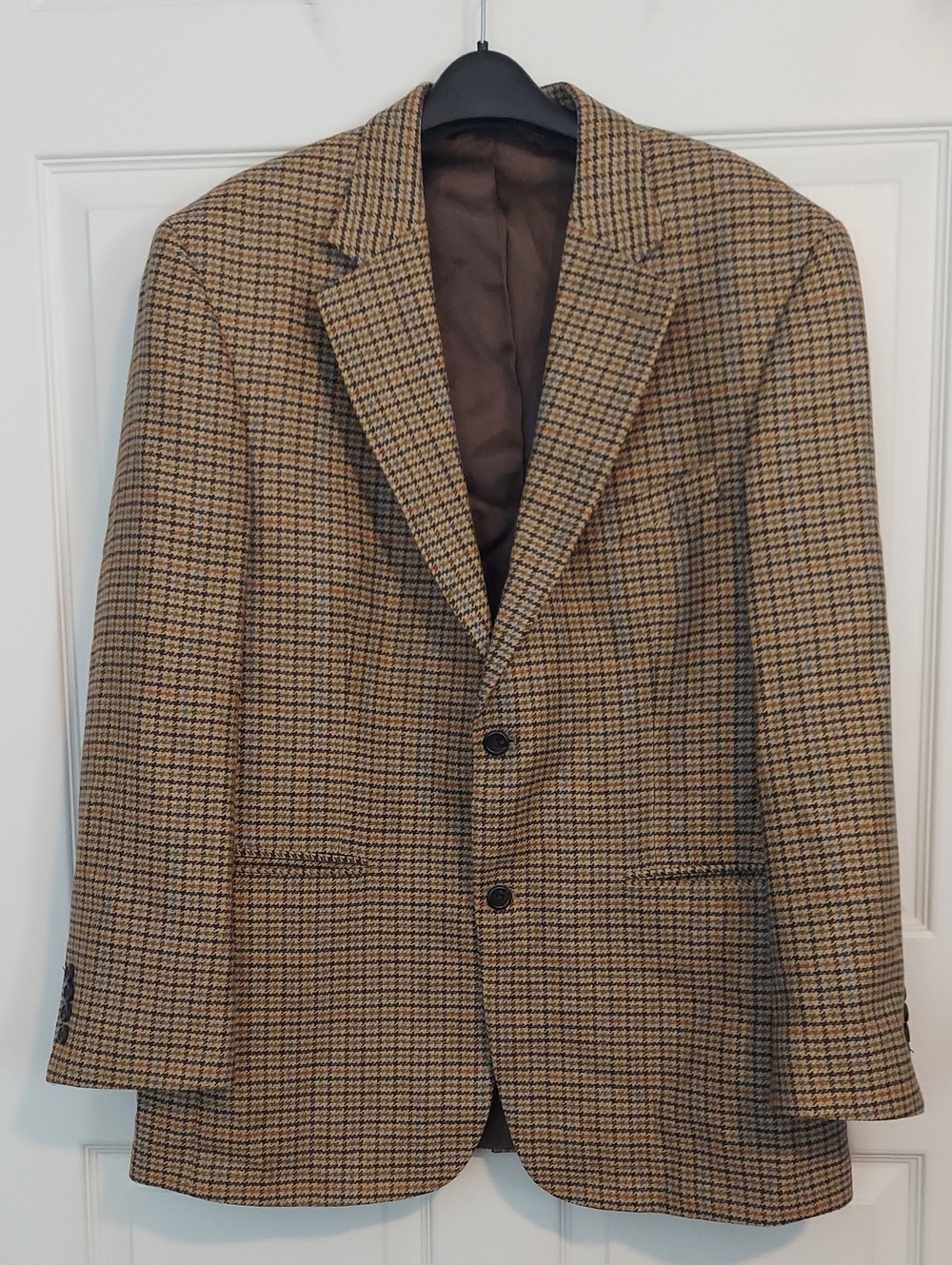 Lands' End 100% Lambswool Plaid Sport Coat Blazer Brown Tan Men's